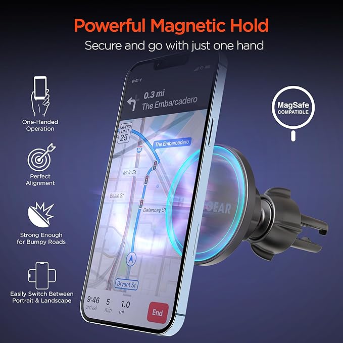 HyperGear MagSafe Magnetic Phone Holder Car Phone Holder Mount for Air Vent, Cellphone Holders Car Magnet Stand, Auto Magnetic Mount, Hands-Free Universal Holders w/Adapter Ring for iPhone, Android