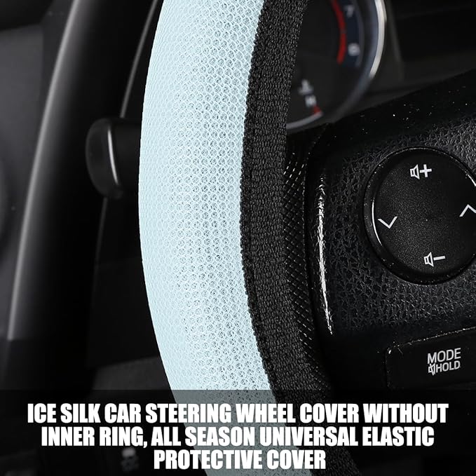 Car Steering Wheel Cover, Ice Silk Elastic Anti Slip Vehicle Protector, Breathable Easy Carry Automotive Interior Protective Wrap Accessories, Universal for SUV, Sedan, Truck (Sky Blue)