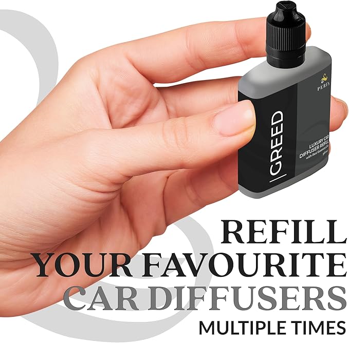 Greed Diffuser Refill 50ml Bottle | Strong Car Freshener with Car Odour Eliminator Technology | Long Lasting Automotive Car Air Freshener by Perfa