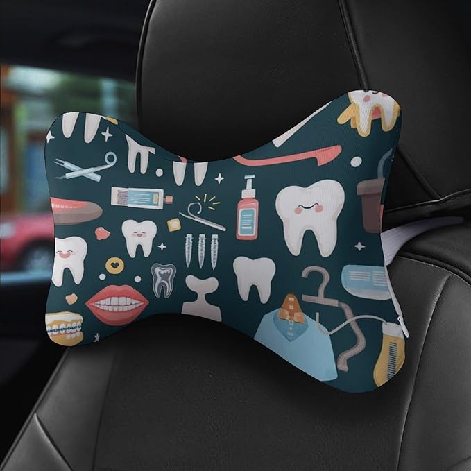 Office Neck Pillow, Compatible with Teeth Dental Seamless Pattern Head Chin Supporting Cushion for Sleeping, Nap, Rest, Memory Foam Airplane Pillow Car Pillow, and Machine Washable