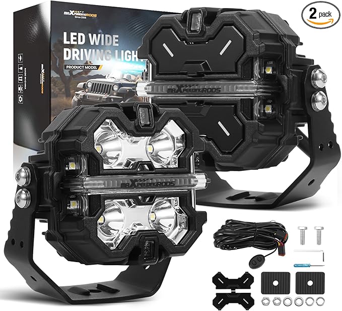 maXpeedingrods 2 X 3.5 Inch Off Road Lights 160W 19200LM, LED Light Bar with 270°Side Shooter,Amber/White DRL for Jeep Trucks SUV Pickup ATV Motorcycles, Spot Light with Black Covers