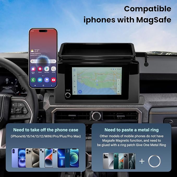 Car Phone Holder for Toyota Tacoma 2024 2025 With Center Console Organizer-for MagSafe Magnetic Cell Phone Mount for Tacoma Accessories 8 inch Touchscreen - Strong Magnets for iPhone (NOT FIT 14 inch)