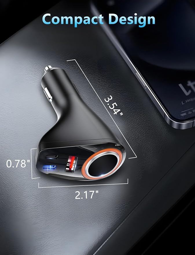 4 in 1 USB C Car Charger, 170W Multi USB Cigarette Lighter Adapter, Socket Splitter with 3 Ports, 12V/24V Dual USB Type C PD Fast Car Charger Adapter for iPhone 17/Air/16/15 Pro Max iPad GPS