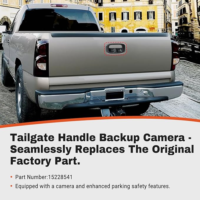 Tailgate Handle Backup Camera Compatible with 1999-2006 Chevy Silverado GMC Sierra 1500 2500 3500 HD Waterproof Reversing Rear View Back Up Camera, Tailgate Handle Backup Kit Replaces# 15228541