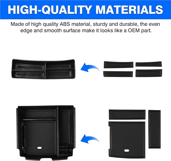 Autorder 2PCS Center Console Organizer for Kia Carnival 2022-2025 2026 Accessories Armrest Storage Box Secondary Insert Tray with Black Anti-Slip Mat（Front Tray + Armrest Organizer）