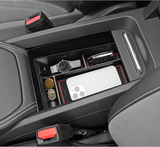 LUWU 2024 Mustang Mach E Center Console Organizer for 2021-2024 Ford Mustang Mach E Select/Premium/GT Accessories Armrest Console Storage Box Glove Organizer Tray ABS Material (Red)