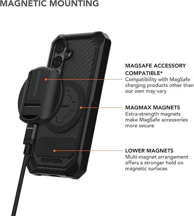 Rokform Rugged Case Compatible with Galaxy S25, Magnetic Cover with Twist Lock, Drop Tested Armor (Black)