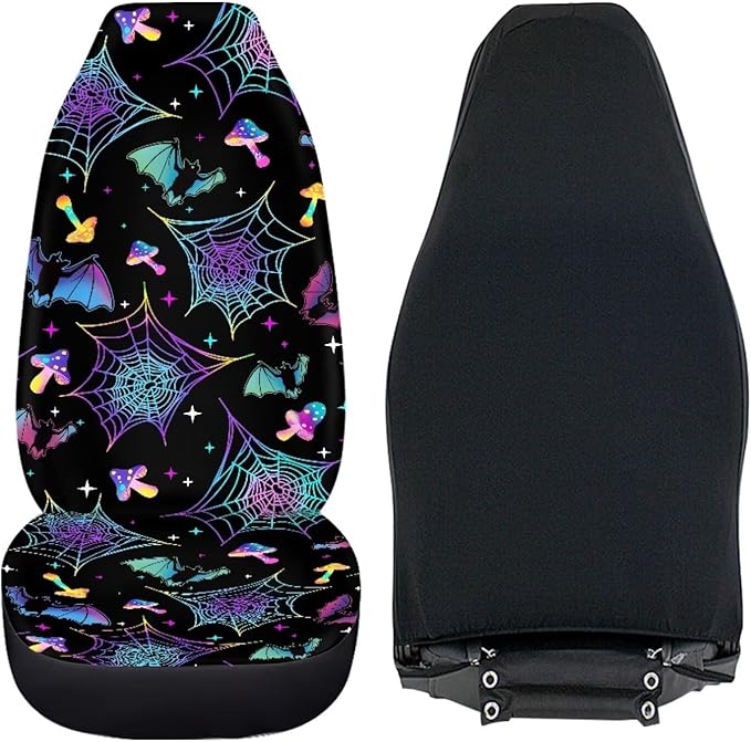 Bat Spiderweb Mushroom Car Front Seat Covers Full Set of 2,Universal Bucket Seats Protector,Fit for Most Vehicles