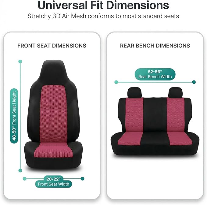 FH Group Automotive Front Car Seat Covers for SUV, Trucks, Sedan and More - Universal Fit Front High Back Design Interior Accessories - 3D Mesh Fabric Center Panel - Burgundy