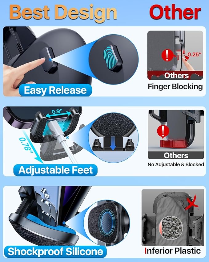 HTU 【Military-Grade Car Phone Holder,【Strongest & Longest Steel-Hook】 Car Vent Mount, Handsfree 360° Adjustable Automobile Cradle Air Clip Stand for iPhone 17 16 15 14 Pro Max Samsung (Light Blue)