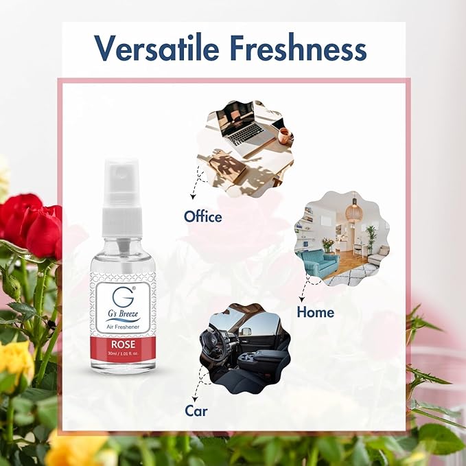 G's Breeze Rose Air Freshener – Enchanting Aroma of Blooming Roses – Create a Romantic, Luxurious Atmosphere – Ideal for Home, Car, & Office – Long-Lasting Floral Fragrance for Any Occasion