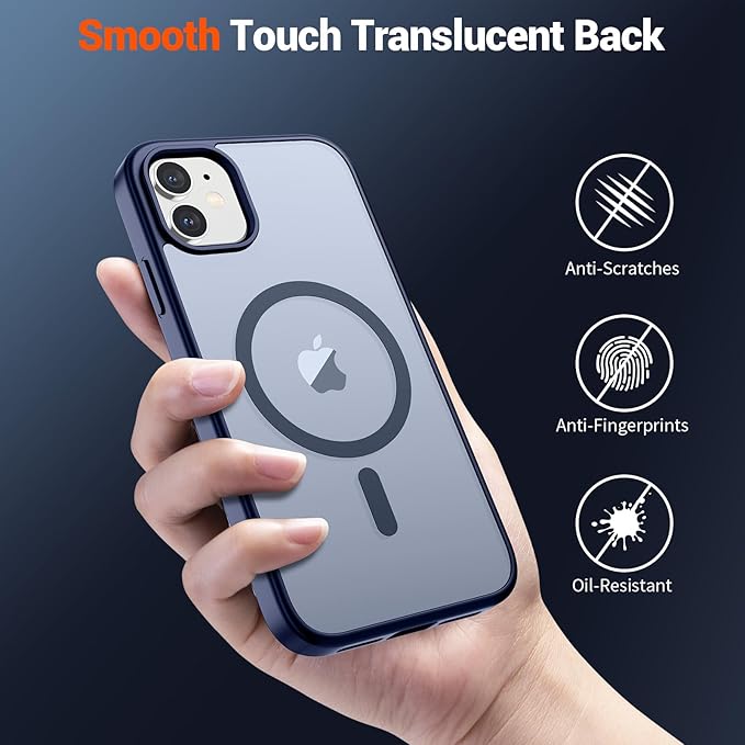 SUPFINE Magnetic for iPhone 11 Phone Case(Compatible with MagSafe)(Military Grade Drop Protection) Translucent Matte Shockproof Phone Cover, Navy Blue