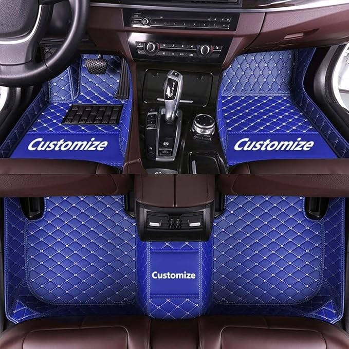 Custom Making Car Floor Mats for 90% Car Model Luxury Leather All Weather Waterproof Anti-Skid Full Coverage Liners (Blue)