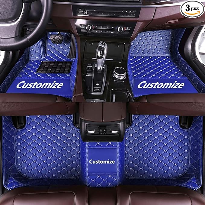 Custom Fit Car Floor Mats - Full Coverage Automotive Leather Floor Liners for Most Vehicles by MingyunSM (Blue)