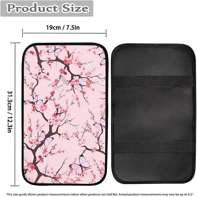 Pink Cherry Blossom Thin Car Armrest Pads Auto Armrest Box Cover Comfortable Middle Storage Organizer Pad Universal Style Car Accessories Decor