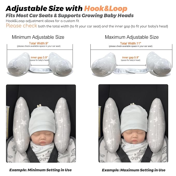 Infant Travel Pillow, Adjustable Baby Head Neck Support Cushion for Car Seat and Stroller - Comfortable and Lightweight Baby Travel Pillow, with Moon and Star Pattern