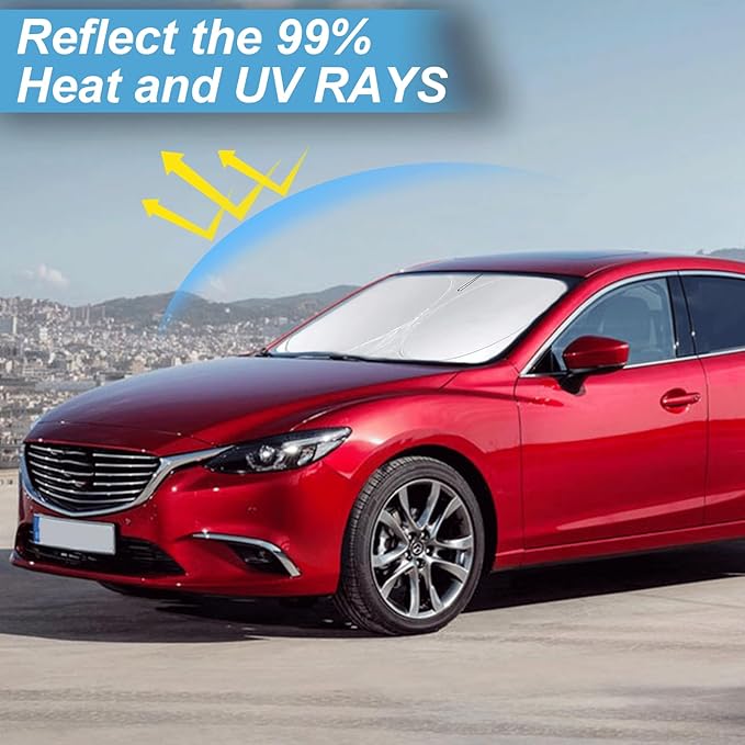 Custom Fit Mazda 6 Windshield Sunshade for Mazda 6 2014-2021 Mazda6 Accessories Front Window Shades Cover for Windshield Sun Visor Protector 210T Reflector Block Heat Protector Blocks UV Rays