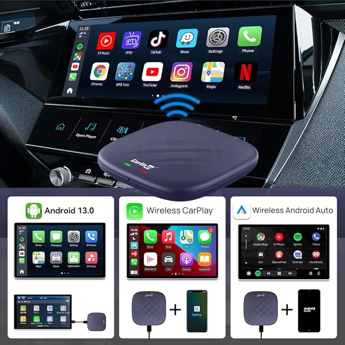 Carlinkit CarPlay Android 13.0 AI Box Adapter, 3-in-1 CarPlay AI Box Max(Plus), Plug & Play, Easy Setup, Built-in Google Play/Netflix/YouTube/TF Card, for Cars with OEM Wired CarPlay&Touchscreen