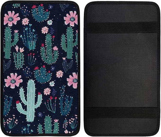 1pc Center Console Armrest Cover Pad 12.6x7.5 inch Cactus Neoprene Car Armrest Cushion Waterproof Armrests Seat Box Cover Protector for Universal Cars Vehicles SUVs