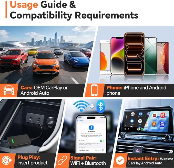 Wireless CarPlay Adapter for iPhone: Get in Your Car and Go - Auto Connects, Go Wireless Instantly, Crisp Audio, Always Updated. Carlinkit 5.0 Dongle for Wired CarPlay Android Auto Cars(2AIR Black).