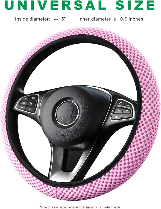 Elastic Steering Wheel Cover, 15"×15" Breathable Ice Silk Steering Wheel Protector, Universal Auto Wheel Wrap Anti-Slip Soft Cover for Ultimate Comfort, Car Accessories (Pink)