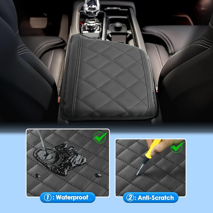 2023 2024 2025 XC90 Center Console Cover for Volvo XC90 (Core/Plus/Ultra/Ultimate/Recharge), Waterproof&Comfy Leather Cushion 2024 Console XC90 Armrest Cover 2025 XC90 Accessories (Padded)