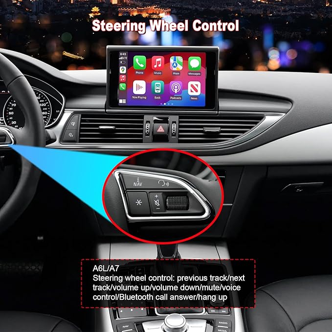 Wireless CarPlay Android Auto Retrofit Kit Decoder Box for Audi A6L 2016-2018, A7 (2018) Interface Box Fit Car Radio Upgrade GPS Navigation Support Mirror Link,Backup Camera, Siri
