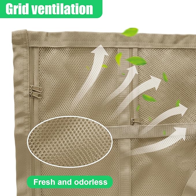Double-Layer Car Ceiling Cargo Net, 31.49" x 20.86" Auto Roof Mesh Storage Pocket with Adjustable Buckle, 3 & 4-Handle Vehicle Interior Organizer Bag for Road Trips and Camping (Beige)