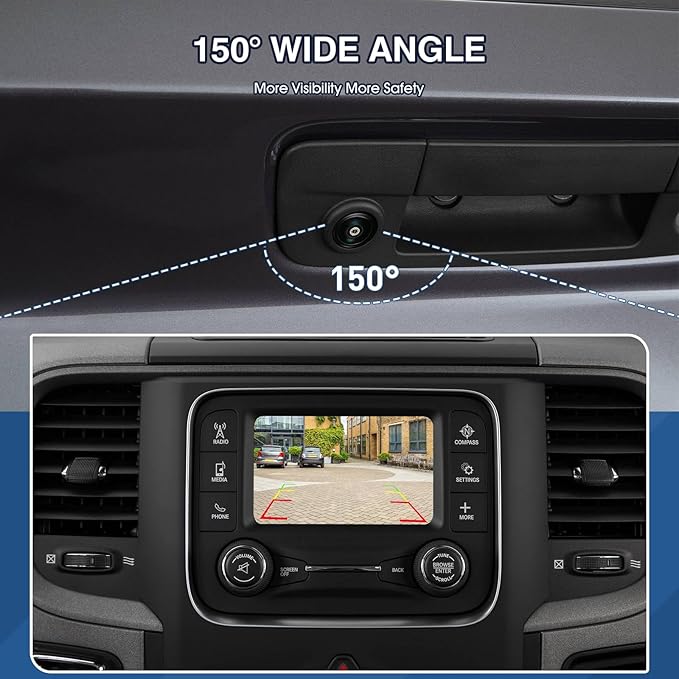 Tailgate Handle Backup Camera Fit for Dodge RAM 1500 2009-2017,Fit for Dodge RAM 2500 3500 2010-2017 Tailgate Reversing Rear View Park Assist Camera RCA Plug Replaces 68084284AB