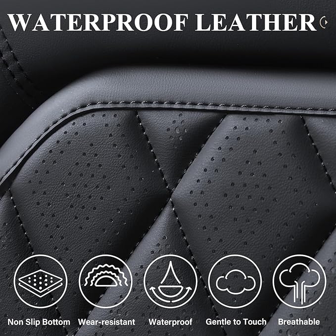 Coverado Car Seat Covers Full Set, Black Seat Covers, Waterproof Faux Leather Car Seat Cover, Luxury Car Seat Cover, Automotive Seat Covers 5 Seats, Car Seat Protector Universal Fit Most Cars