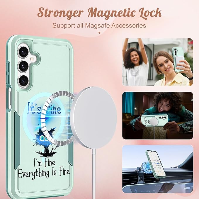 for Samsung Galaxy A16 5G Phone Case - Compatible with MagSafe Women Girls Cute Magnetic Protective Cover Cool Kawaii Girly Unique Cat Heavy Duty Shockproof Design for Samsung A16 5G Case