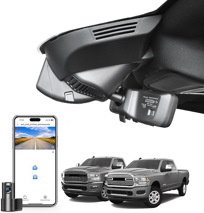 Front 4K & Rear 1080P Dash Cam Custom Fit for Dodge RAM 2500/3500 2019-2026 (Model F), Laramie Big Horn SLT Tradesman Lone Star, UHD 2160P Video, OEM Look,WiFi & App, 128GB Card