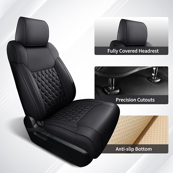 Huidasource Tacoma Car Seat Covers, Nappa Leather Truck Seat Cushion Cover Fit for Toyota Tacoma 4th Gen 2024-2026 Double/Crew Cab SR, SR5, Limited, TRD Sport/Off-Road,Trailhunter (Full Set/Black)