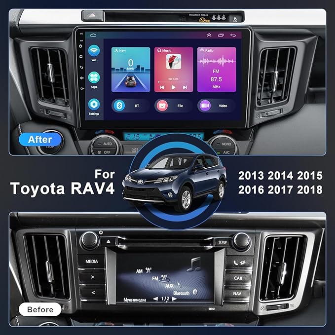 4G+64G Car Radio Stereo for Toyota RAV4 2013-2018, Wireless Carplay&Android Auto with Android 13 Support Bluetooth/Voice Control/GPS/WiFi/Back-up Camera/SWC/FM, 10.1 Inch IPS Touch Screen