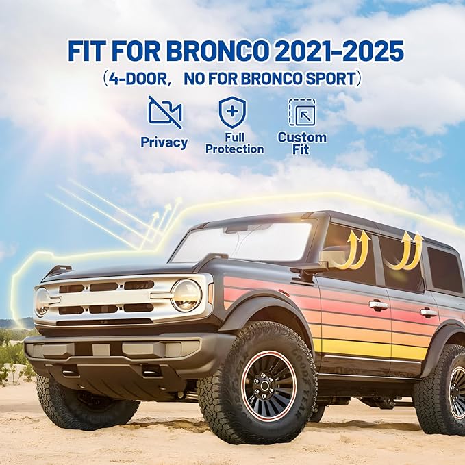 Car Window Shades Intended for Ford Bronco (4-Door) 2021-2025, Privacy Window Covers 7PCS for Side, Windshield, Car Shield Sunshade for Privacy Protection, Heat Blocking, Camping and Parking