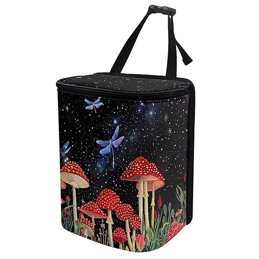 Mushroom Dragonfly Car Trash Can Auto Garbage Bag Car Trash Can with Lid Leak-Proof Car Storage Bag Garbage Bag Hanging for Headrest Portable Car Backseat Organizer