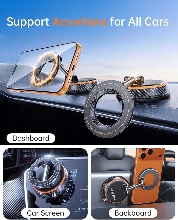 2026 Upgraded Vacuum Magnetic Car Phones Holder for Magsafe [120LBS Ultra Suction Cup & 3000gf Magnet ] 1100° Adjustable Cell Phone Mount for Your Car/Gym/Mirror for iPhone 17 16 15 14 13 12 Series