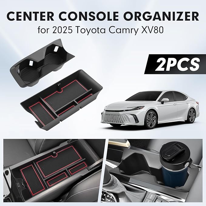 Autorder Center Console Organizer&Cup Holder for 2025-2026 Toyota Camry XV80 Accessories Armrest Storage Box with Durable Cup Holder Insert Tray Middle Console Organizer with Anti-Slip Mat