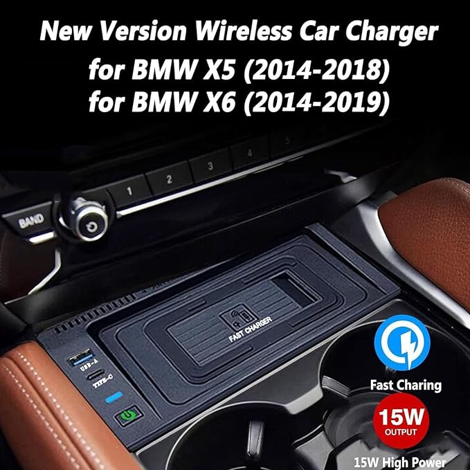 Wireless Car Charger for X5 / X6 F15/E70/F16/E71-15W Fast Charging Center Console Accessory Panel for Any Qi-Enabled Phone