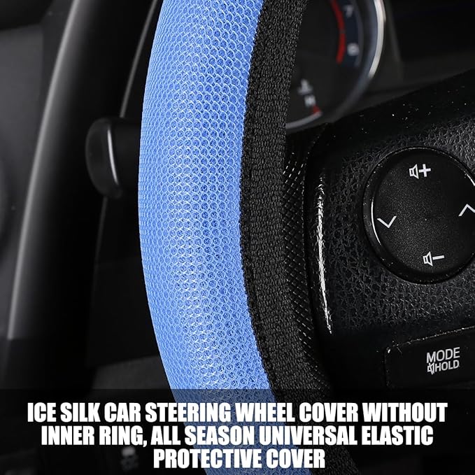 Car Steering Wheel Cover, Ice Silk Elastic Anti Slip Vehicle Protector, Breathable Easy Carry Automotive Interior Protective Wrap Accessories, Universal for SUV, Sedan, Truck (Dark Blue)
