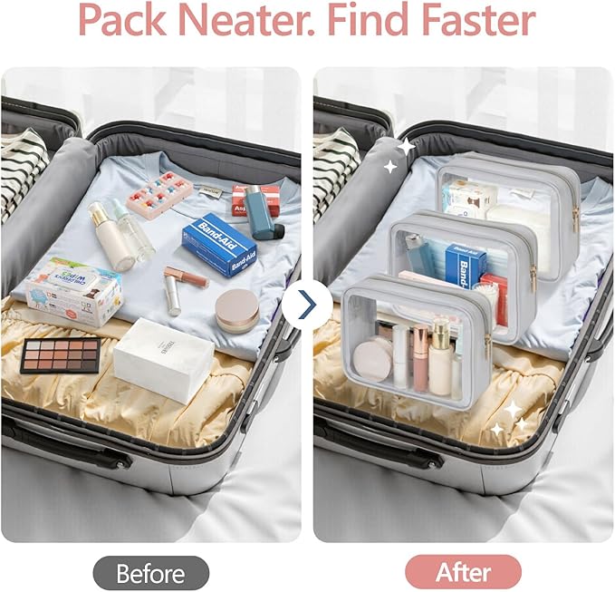 PACKISM Clear Makeup Bag - TSA Approved Toiletry Bag for Carry-on & Checked Luggage, Water Resistant Car Storage Organizer with Reinforced Seams