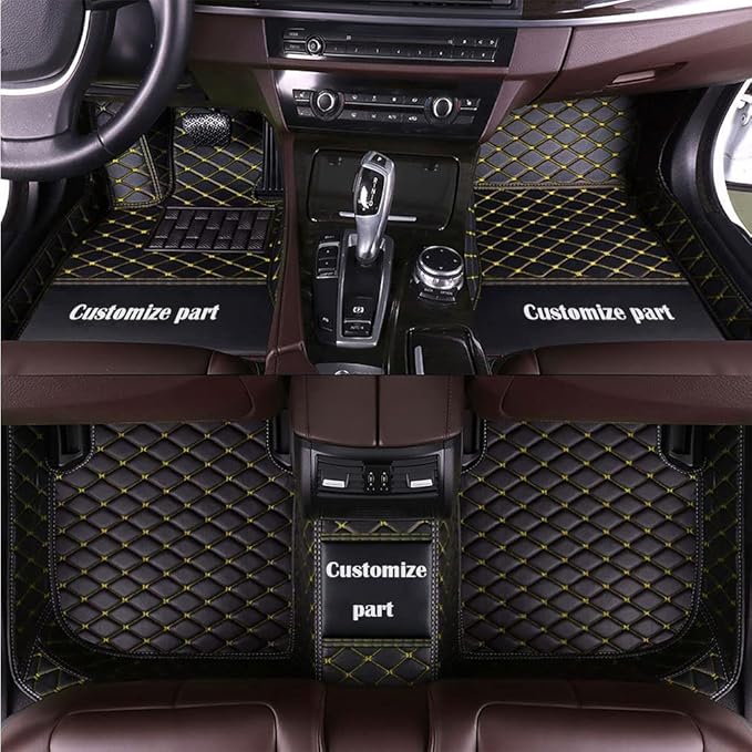 MELKEN Custom Fit Leather Car Floor Mats for 95% of Cars Full Coverage Floor Liners Car Mats (Black Yellow)