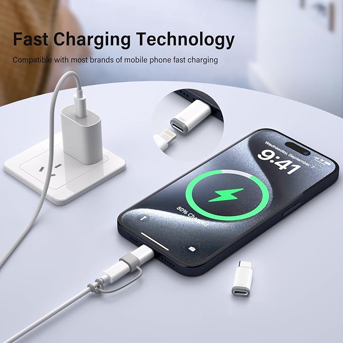 Thousover 4 Pack Lightning to USB C Adapter for iPhone 15/16/17 Pro/17 Pro Max,for iPhone 17/16 Charger,17/16 Accessories,Fast Charging & Data Transfer,USB C Charger Connector Cable,Not for Audio/OTG