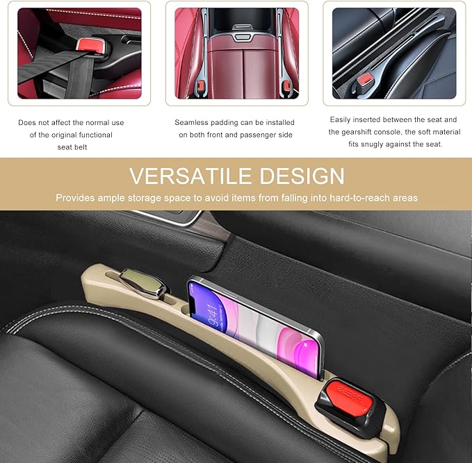 2 PCS Car Seat Gap Filler Organizer, Multifunctional Gap Fillers Between Seat and Center Console, Recessed Storage Organizer Stop Things from Dropping for Car Truck SUV (Beige)
