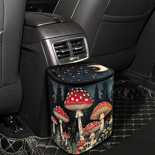 Mushroom Car Trash Can Auto Garbage Bag with Lid Leak-Proof Car Storage Bag Garbage Bag Hanging for Headrest Portable Vehicle Backseat Organizer
