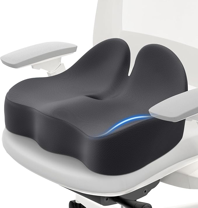 Memory Foam Seat Cushion for Office Chair, Ergonomic Coccyx Cushion for Desk Chair, Tailbone Support Pillow for Long Sitting, Non-Slip Seat Pad for Home, Car, Gaming Chair (Grey, X-Large)