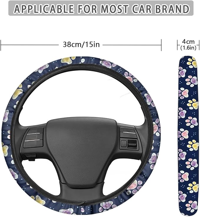 AFPANQZ Purple Yellow Paw Steering Wheel Cover for Cars Universal Fit 14 to 15 inch, Car SUV Sedans Accessories Steering Wheel Protection Sweat Absorption