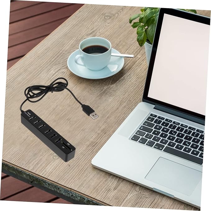 Angoily 6-Port USB Hub Card Reader Multi-Port USB Splitter for Laptops and Desktops 1m Extension Cable Compact and Portable Design