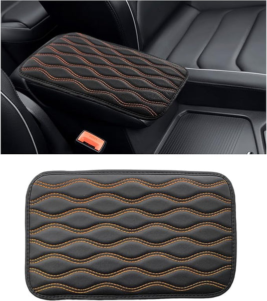 Car Center Console Pad, Waterproof Auto Armrest Seat Box Cover, PU Leather Arm Rest Protector Cushion Pad, Universal Vehicle Interior Protection Accessories for Car SUV (Black & Orange)
