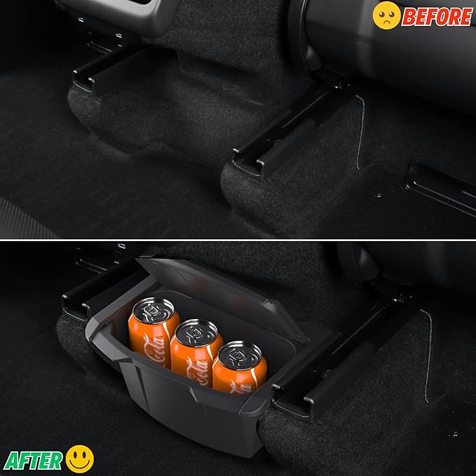 2026 Model Y Juniper Trash Can Back Seat Compatible with New Tesla Model Y Juniper Rear Center Console Floor Organizer Storage Box with Lid Garbage Can - TPE, Black